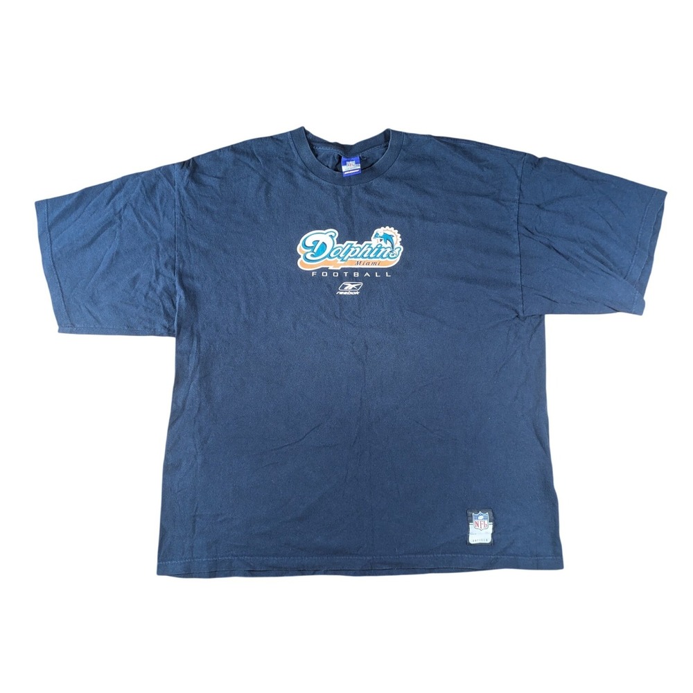Reebok Mens Miami Dolphins Football T-Shirt Navy Blue Vintage‎ NFL